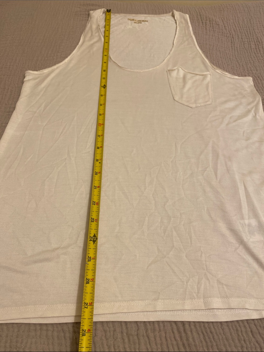 Zadig & Voltaire Delux Silk Cream Scoop Neck Tank with Pockets. Size L - Picture 4 of 7